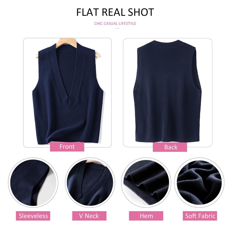 Wowcarbazole - Suéter para mujer, cuello en V, sin mangas,