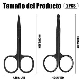 2 Piezas Tijeras de Vello Facial Redondeado, 100% Acero Inoxidable, Tijeras Profesionales de Aseo, para Cortar el Vello de la Nariz, Barba, Bigote, Ceja