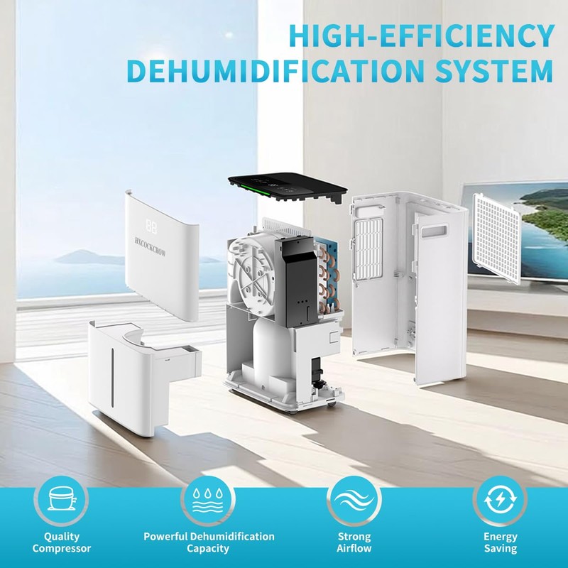 HXCOCKCROW Dehumidifier for Home Basement, 34 Pints Dehumidifiers with Drain