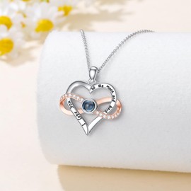 SOULMEET White Gold Plated Silver 100 Languages I Love You Projection Necklace Projection Pendant Gifts for Women Mom Wife on Christmas Valentine Mothers Day (Infinity Heart)