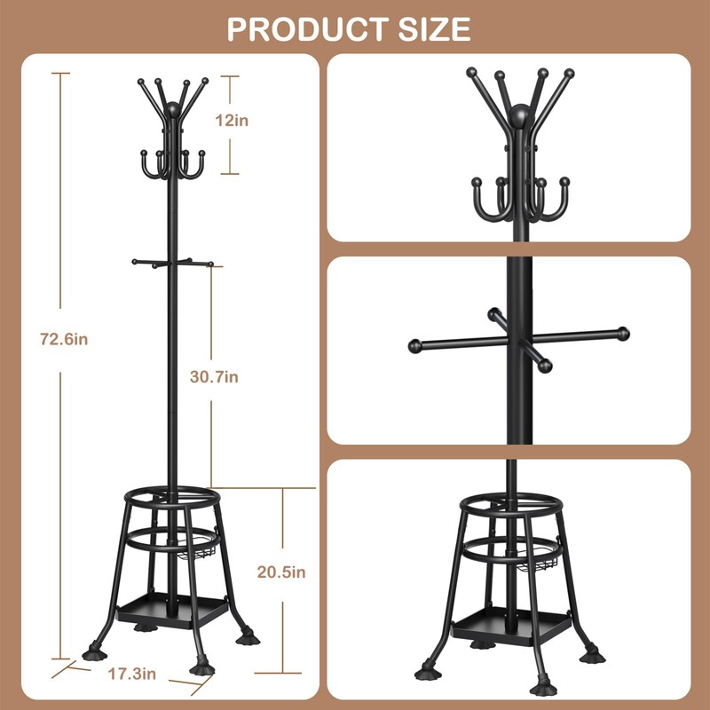 Orekemo Heavy Duty Freestanding Coat Rack with 12 Hooks &