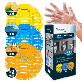 Urinal Screens Deodorizer (50 Pack) Urinal Cakes Pads Fresh 3d Wave Anti-Splash Odor Protection for Toilets in Bathroom Restaurant Office Stadiums Schools with Free Gloves and Free 2pcs Urinal Pads