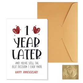 lasuroa 1 Anniversary Card, Paper First Anniversary Card with Envelope & Sticker One Year Party Decoration for Girlfriend Boyfriend Wife Husband