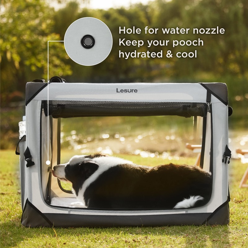 Lesure Collapsible Dog Crate - Portable Travel Kennel for Medium