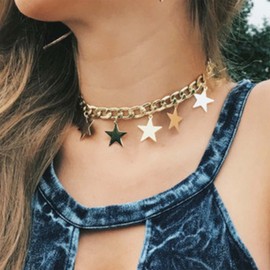Yienate Gold Cuban Link Chain Choker Necklace Large Star Pendant Necklace Punk Chunky Chain Star Charm Statement Necklace Jewellery for Women Girls