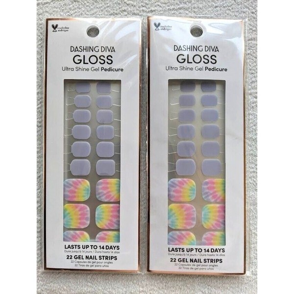 2 Lot Dashing Diva Gloss Gel Nail Strips PEDICURE  GPS88 Tie Dye Vibes Feet NEW