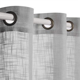 VOILYBIRD Palma Linen Textured Semi Sheer Curtains for Living Room 96 Inches Long Draperies Curtains Bronze Grommet (52''W x 96''L, 2 Panels, Grey)