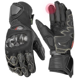 KEMIMOTO Leather Motorcycle Gloves for Men and Women, Riding Racing Gloves with ESA Cushioning Kevlar Carbon Fiber Knuckle Protection for Dirt Bike Motorbike Outdoor Sports