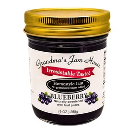 Sweet Blueberry Jam | No Added Sugar | All Natural | Homestyle Fruit Berry Jam | Spreadable Preserves Jams Jellies Topping | 9 Ounce Glass Jar