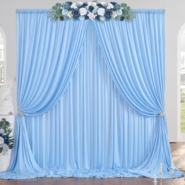 3 x 3 m Pleated Free Blue Curtain for Backdrops, Party Background Curtain, Blue Wedding Background, Polyester Blue Background Curtains for Birthday, Baby Shower, Christening, Bridal Shower