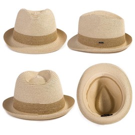Comhats Men's Trilby Straw Hat for Summer, Sun Protection, Foldable Panama Hat S-3XL, Fedora for Beach, Festival, Rollable & Stylish, 54-66 cm, 16010_Beige