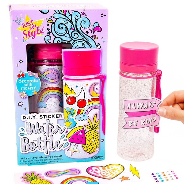 Just My Style Water Bottle by Horizon Group USA, Decorate, Style & Embellish Your Own BPA Free VSCO Water Bottle. Reusable Stickers, Gemstone & Instructions Included, Pink