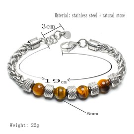 MENGLINA Pulsera de cadena de eslabones de acero inoxidable con cuentas de ojo de tigre y cuentas de ojo de tigre, regalo de joyería masculina, Piedra, no conocido