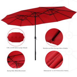 PHIVILLA Patio umbrella 13ft, Extra Large Rectangular Double Sided Market Umbrella with Crank Handle, Orange Red