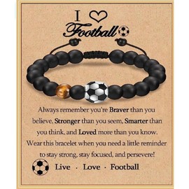 Mein HERZ Football Bracelet Football Bracelet Gifts for Boys Adjustable Beads Bracelet Present Boys Bracelets for Birthday Christmas Graduation Gifts for Son Grandson Nephew Brother Kids