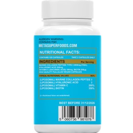 Liposomal Marine Collagen 120 High Strength Collagen Capsules 2760mg Hyaluronic Acid Vitamin C & Biotin | Collagen Supplements for Women & Men (Halal)