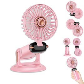 SYBOYEGE 360° Rotating Folding Handheld Fan - 5 Speed Adjustable,Powerful Rechargeable Fan-2400mAh Battery, 12-Hour Runtime,Mini Portable Fan for Handheld, neck, desktop, wall mounted (Pink)