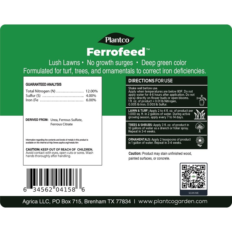 Ferrofeed Chelated Liquid Iron | 12-0-0 with 6% Fe |