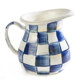 MACKENZIE-CHILDS Enamel Creamer, Creamer Dispenser with Pour Spout, Kitchen Enamelware, 14-Ounce Capacity, Blue-and-White Royal Check