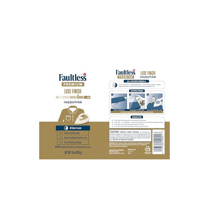 Faultless Premium Luxe Ironing Spray (15 Oz, 2 Pack) -