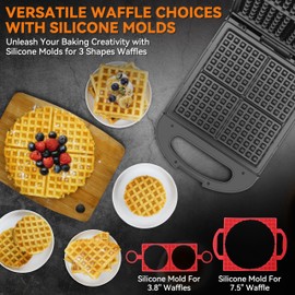 Baker's Friend Multi Shapes Waffle Iron, A Combo of Mini Waffle Maker, American Classic Waffle Maker, Belgian Waffle Maker Thick & Chaffle Maker, Waflera Electrica, With 2 Silicone Molds, Graphite