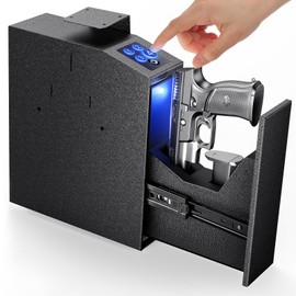 ADIMO Gun Safe for Handgun, Bedside Gun Safe, Gun Safe Accessories for Wall and Nightstand, 3-6 Digit Code, Silent Mode &LED Light for Quick Access, Pistol Hidden Gun Safe for Car/Truck/Bedside/Desk
