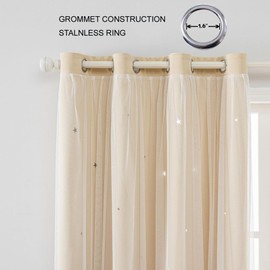 FANLI Ombre Rainbow Blackout Curtains for Kid Girls Bedroom Living Room Darking Stripe Double Layer Star Cut Out Wall Home Decor Gradient Grommet Window Curtains （Beige 52Wx63L）