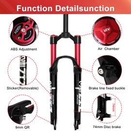 ZTZ 26/27.5/29 inch MTB Dual Air Suspension Fork, 1 1/8 Straight Tube, 120mm Travel, QR 9mm×100mm, Manual Lockout, Lightweight Front Fork for XC/AM Mountain Bike