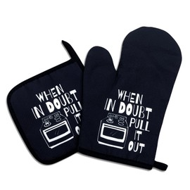When in Doubt Pull It Out,Funny Oven Mitts and Pot Holders Sets of 2,Silicone Non-Slip Oven Mitts,Kitchen Gift for Men Women,Cooking Baking BBQ Gifts,Housewarming Gifts