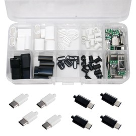 XUGERIP 20 Set USB-C Male Connector Kit DIY, 24 Pin USB 3.1 Type-C Plug with PCB Board and Housing, Type C Connector for Cable Repair (Black + White)