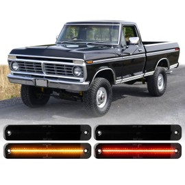 USR 73-79 F Series Pickup Side Marker Light – 4pc Front & Rear Parking Lamps (Left + Right) Set - Compatible with 1973-1979 Ford F100/F150/F250/F350 – BRONCO/ECONOLINE (SMOKE LENS w/AMBER/RED LED)