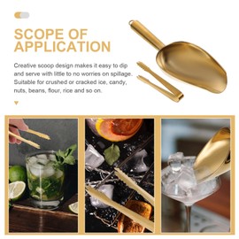 HEMOTON Golden Ice Tongs and Scoop, Stainless Steel Ice Cube Tongs with Teeth, Ice Cube Scoop, Kitchen Utility Scoop for Ice Containers, Tea, Coffee Bean Flour