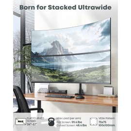 Dual Monitor-Arm Ultrawide Heavy Duty - 24-57 inch Vertical Dual Monitor Mount, Adjustable Stacked Double Monitor Desk Mount Stand, Max Load 59.4 lbs (per Arm), VESA 75/100 mm, Black
