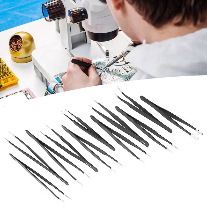 11Pcs/Set High Hardness Stainless Steel Precise Tweezers Repairing Tool Accessories