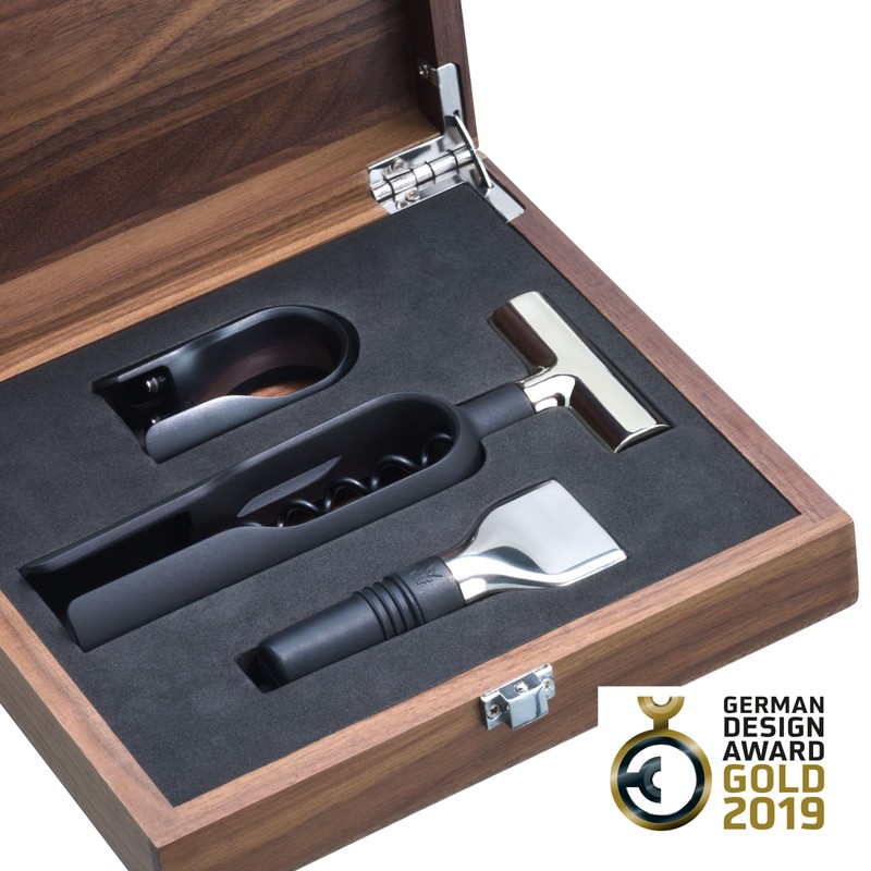 WMF Baric Sommelier Weinset 3-teilig, Korkenzieher, Folienschneider, Flaschenverschluss, in Walnussholzbox,