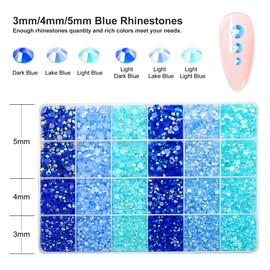 Liiouer Blue Rhinestones for Crafting, 3mm/ 4mm/ 5mm Resin Rhinestones for Shoes Clothes, Light Blue + Navy Blue + Royal Blue + Dark Blue Multicolor Rhinestones Bulk Jelly Rhinestones Flatback Set