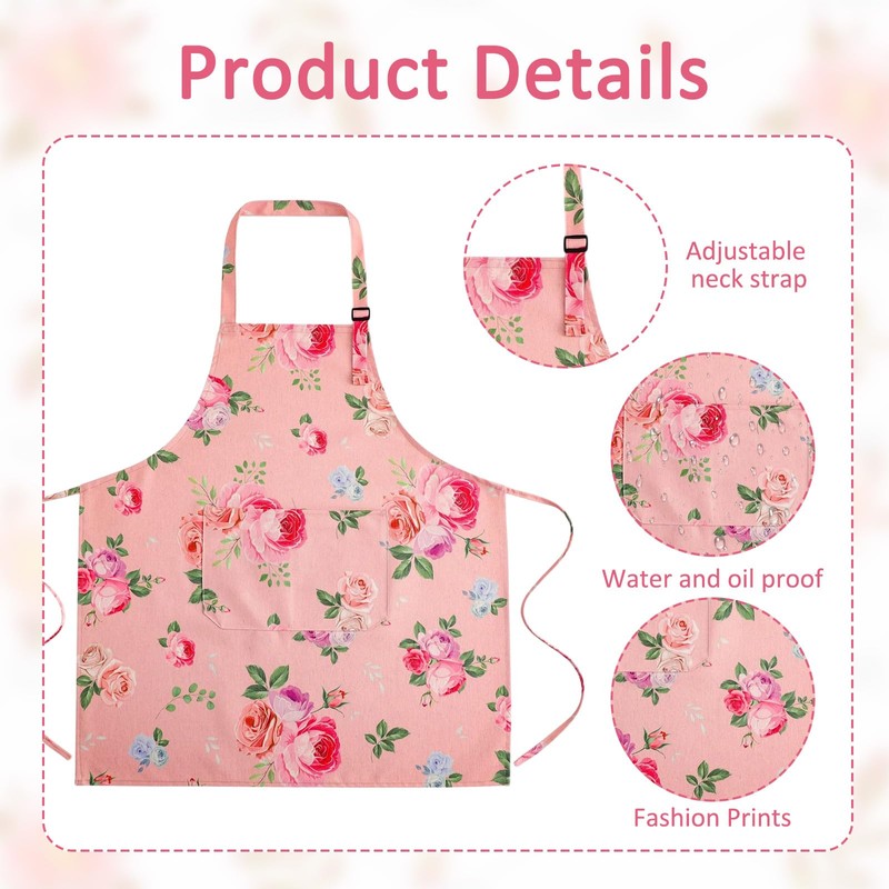 Aprons for Cooking,Pinny Apron with Pockets Floral Pattern,Waterproof and Adjustable