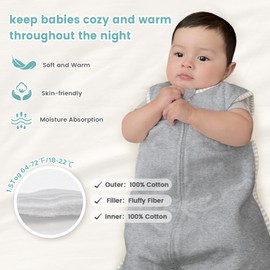 LILBESTIE Baby Sleeping Bag 1.5 Tog, Newborn Sleeping Bag 0-6 Months 100% Cotton Sleep Sack Baby Wearable Blanket, Grey