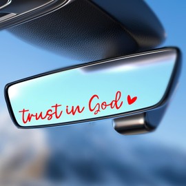 SWQS 2 PCS Car Stickers and Decals, Trust in God Rearview Mirror Sticker for Cars, Christian Automotive Rear View Mirror Accessories Decor for Women, Bible Verse Stickers Decals for Vehicles (Red)