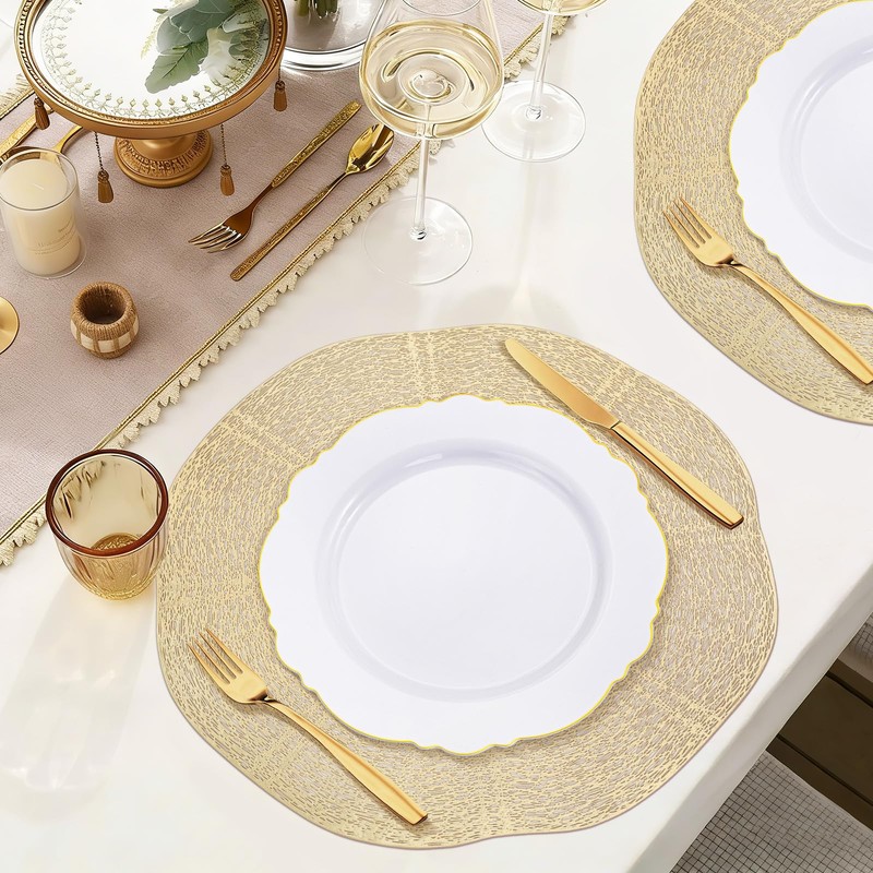 fanquare Round Placemats Set of 6, 15" Lotus Leaf Hollow