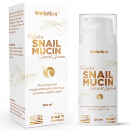 WELLUTION Snail Mucin Hydra Facial Serum 3.38oz 100ml, Intensive Hydration & Absorption, Long-Lasting Moisture Snail Secretion for all skin types, Made in USA