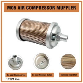 M05 Air Compressor Muffler 1/2" NPT Male, Air Exhaust Silencer for Dryer Compressor Air Pump, Compressed Air Equipment and Systems, 145 PSI