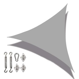 COARBOR Waterproof 13'x13'x13' Sun Shade Sail Canopy Cover Triangle with Hardware Kit Polyester for Pergola Carport Awning Patio Deck Yard- Light Grey