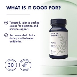 Higher Nature - Pro Gut - High Strength Probiotic - Multi-Strain Probiotic for Digestive System - Everyday Live Bacteria - 5 Billion CFUs - Vegan - 30 Capsules