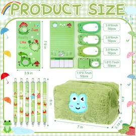 70 Pcs Frog Stationery Set Frog Pencil Pouch Frog Pens Cartoon Frog Stickers Notebooks Sticky Notes Stickers Index Tags Frog Party Favours Back to School Gift for Kids Frog Lovers Student Teacher