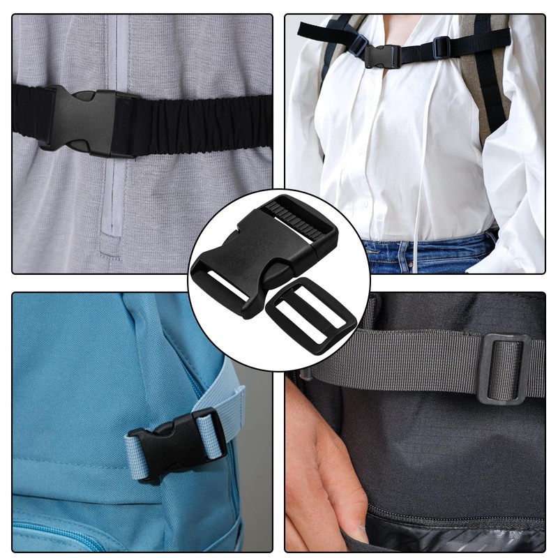 zeyedemo 20 Set Release Buckle Clips Rucksack Clips Tri-Glide Slides