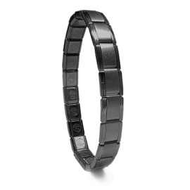 Dolceoro SB-010 Fully Black Color Italian Starter Charm 21 Links Modular Bracelet, Stainless Steel