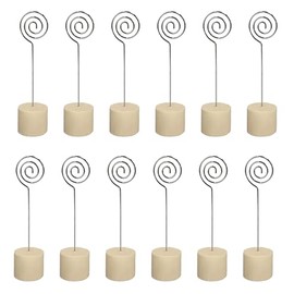 30 Pcs Rustic Wood Place Card Holders, Real Wooden Base Memo Photo Clips, Party Wedding Table Numbers Cards Holders Stands, Wooden Memo Holders (Spiral)