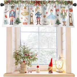 GIITSRIZ Christmas Nutcrackers Kitchen Curtains 52×18 Inch Watercolor Nutcracker Windows Valances Winter Holiday Short Rod Pocket Window Treatment for Bathroom Bedroom Living Room Home Decor 1 Panel