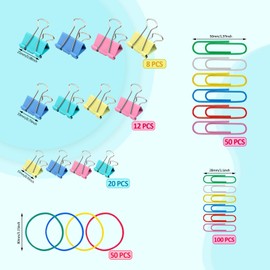 Paper Clips, Colourful Foldback Clips, Rubber Bands, Pack of 240, Various Sizes, Paper Clips, Office Supplies Set, Metal Folding Clips with Box for Paper Work for School, Home Supplies